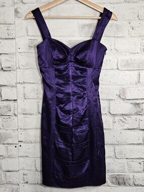 Morgan & Co Purple Satin Bodycon Cocktail Party Dress NWT Size 3/4